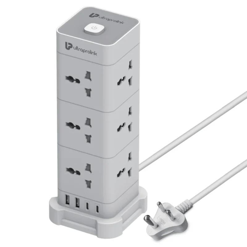 Power Tower Surge Protector with 12 Sockets|2 USB-A ports|2 USB Type C Port