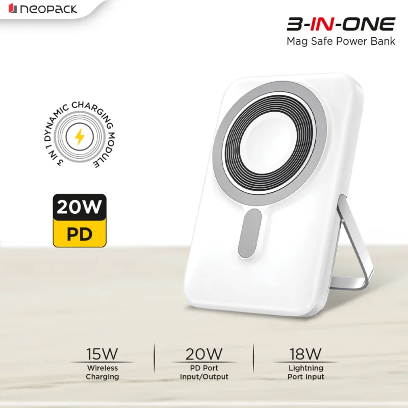 3 IN 1 MagSafe Power Bank 10000 mAh with Support Wireless Charging @ 15W & Type-C PD @ 20W, Compatible with iPhone 15 / 14 / 13 / 12 Series, Apple Watch, Airpods