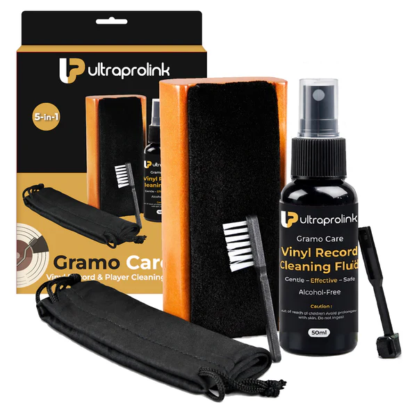 Vinyl   Records   Care   Kit   -   Vevet   brush   with   wooden   handle,   50ml   cleaning   solution,   stylus   brushes   &   carry   pouch
