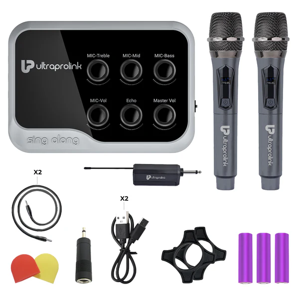 Sing-Along   Duet   Wireless   Karaoke   &   Live   Broadcast   Mixer   with   Dual   Wireless   Mics