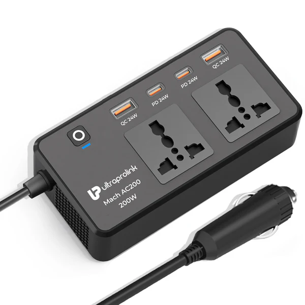 Mach   AC   200   6-in-1   Car   DC   12V   to   AC   200W   Inverter   with   4   port   QC-PD   USB   UM1223