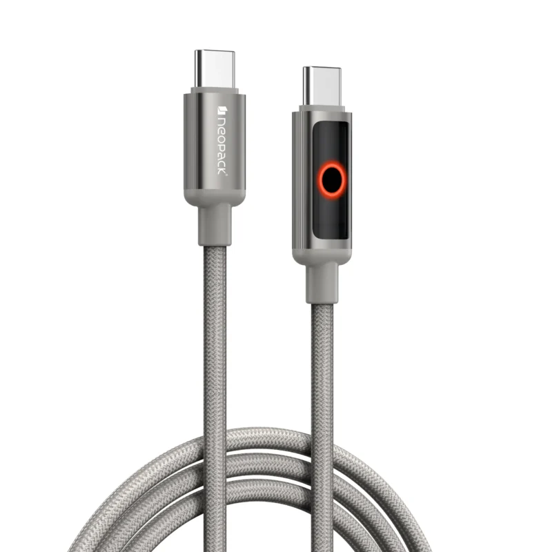 60W USB-C to C Connector Smart Auto-off LCD Display Cable 1.5M Compatible with New Notebook, Macbook, Smartphones, Tablets, Power Banks, Earbuds and All USB-C Enabled Devices