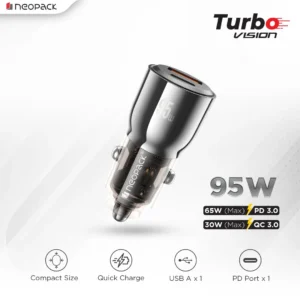 95W Dual Port Turbo Vision Car Charger with USB-C (Black)-1