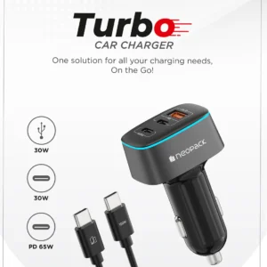95W Multiport Metal Edition Turbo Car Charger with 1.5M USB-C to C Cable (Black)