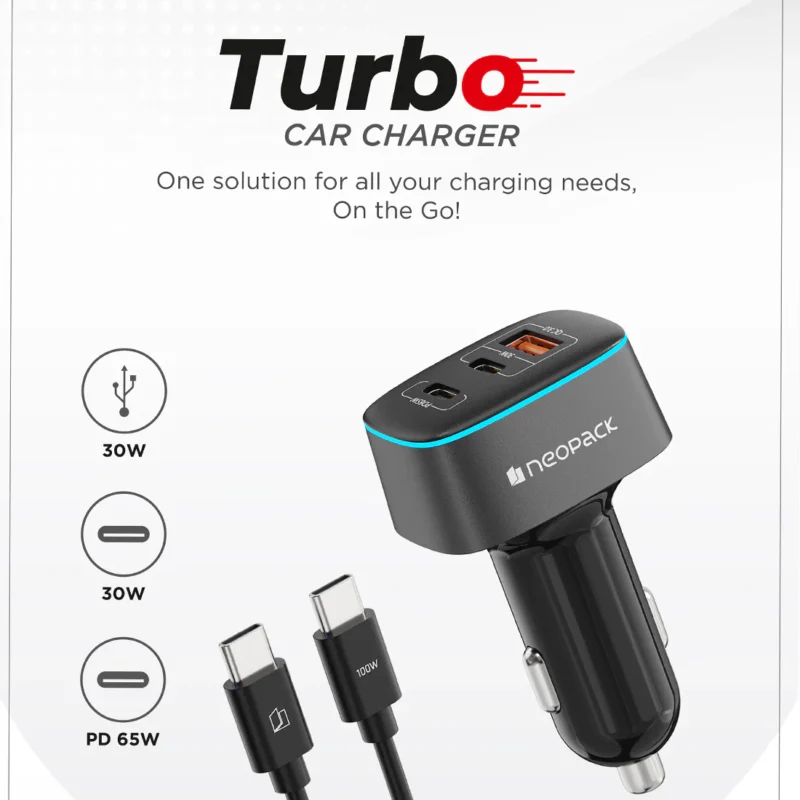 95W Multiport Metal Edition Turbo Car Charger with 1.5M USB-C to C Cable