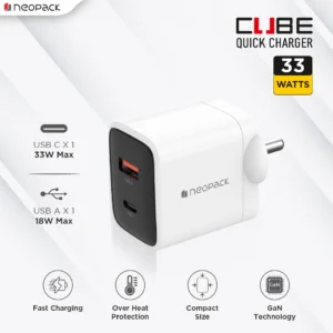 Dual Port USB-C & A 33W Fast Charging GAN Adapter for Smartphones – iPhone Tablet Power Banks Earbuds and More (White)-1