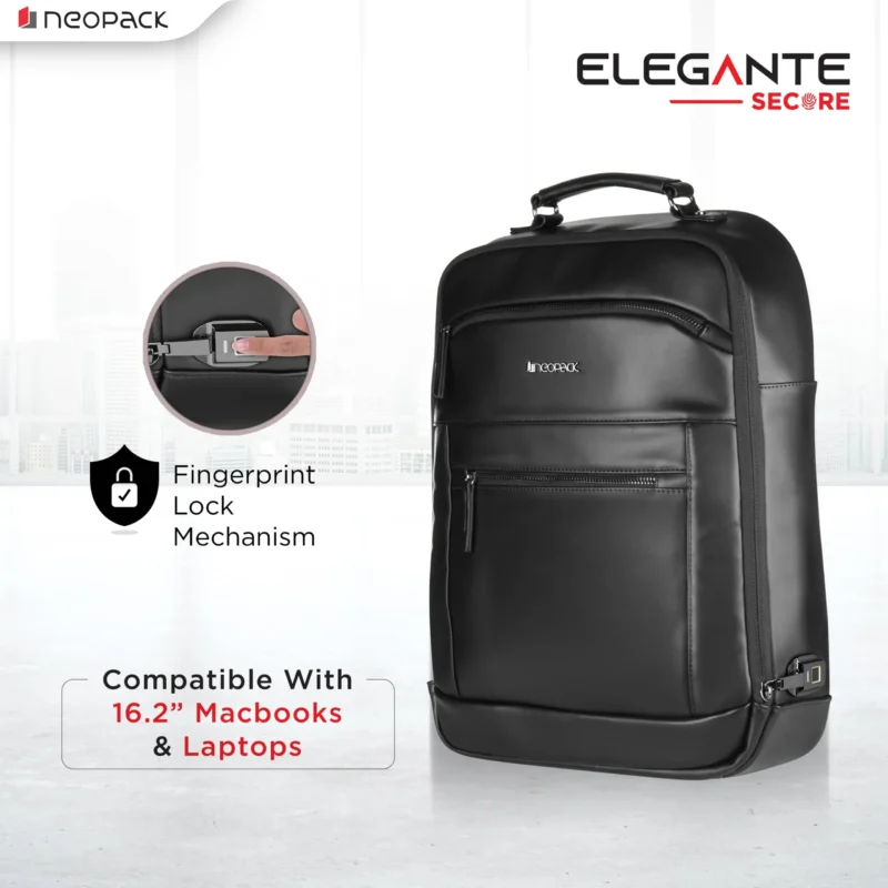 Elegante Secure Anti-Theft Backpack with Finger Print Lock Compatible with Upto 16.2" Macbooks & 15" Laptops