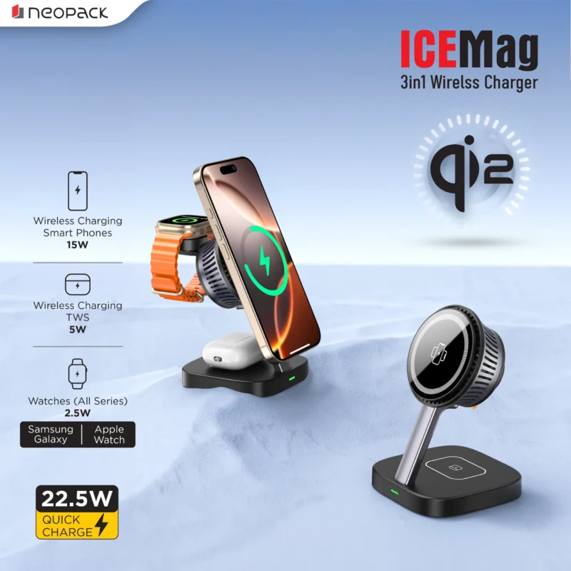 ICEMag 3in1 Wireless Charger Qi2 with Cryocore Cooling Technology, 22.5W Fast Charging