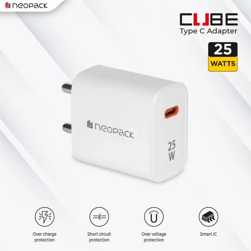 Power Cube 25W Fast Charging Adapter for Smartphones / iPhone, Tablet IOS / Android, Power Banks, Earbuds and Other USB-C Devices