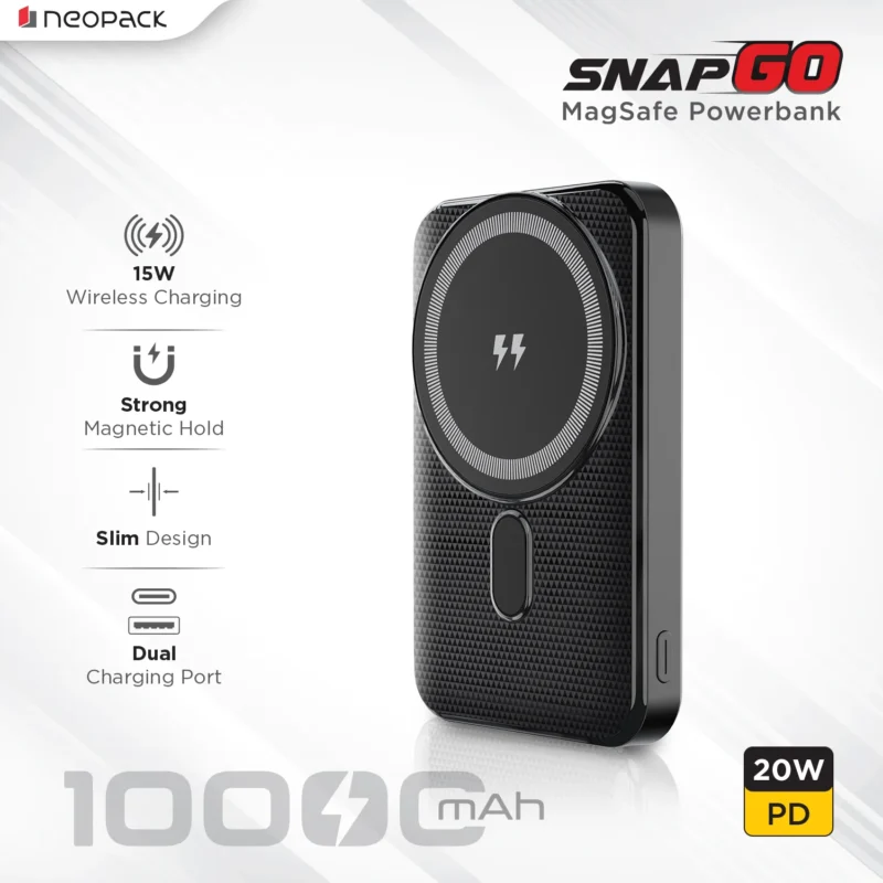SnapGO Magsafe Power Bank 10000 mAH with Wireless Charging @ 15W & Type C @ 22.5 W Fast Charging