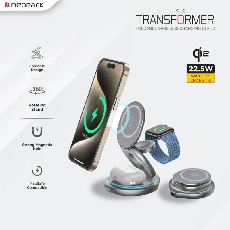 Transformer 3IN1 Wireless Charger Qi2 22.5W Compatible with iPhone, Apple Watch & Airpod